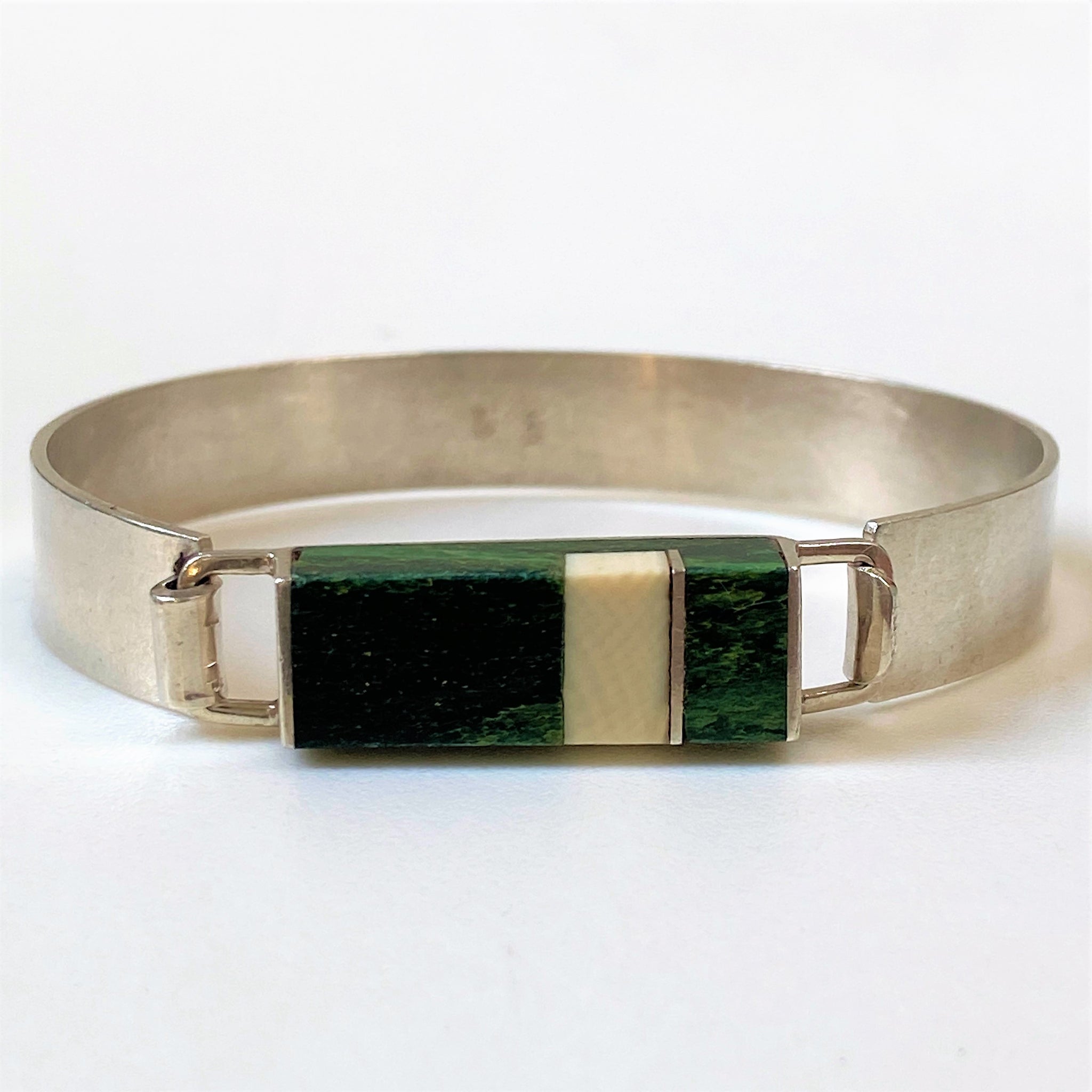 Sterling Silver and Malachite Hinged Bangle Bracelet