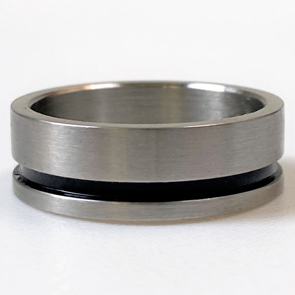 Stainless Steel Men’s Ring with Black Stripe