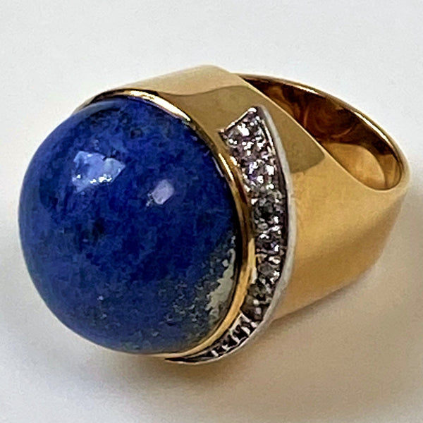Designer 18ct Gold Lapis Lazuli and Diamond Ring