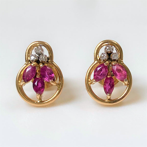 14ct Gold, Ruby and Diamond Stud Earrings