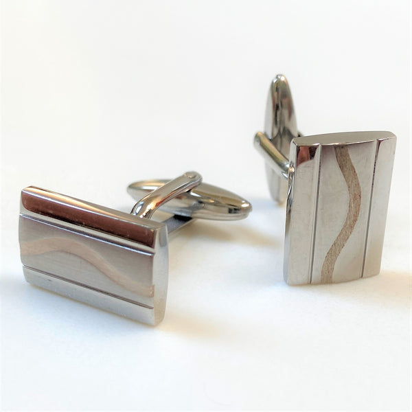 Stainless Steel and Silver Inlay Cufflinks