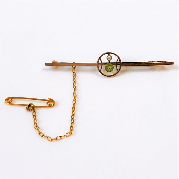 Antique 9ct Gold Peridot and Pearl Brooch