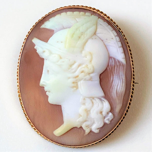 Vintage 9ct Gold and Shell Cameo “Hermes” Brooch