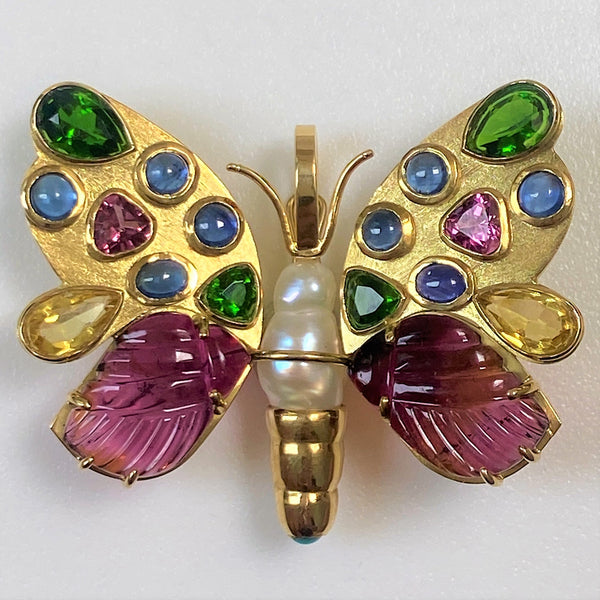 18ct Gold, Pearl and Gemstone “Butterfly” Enhancer Pendant