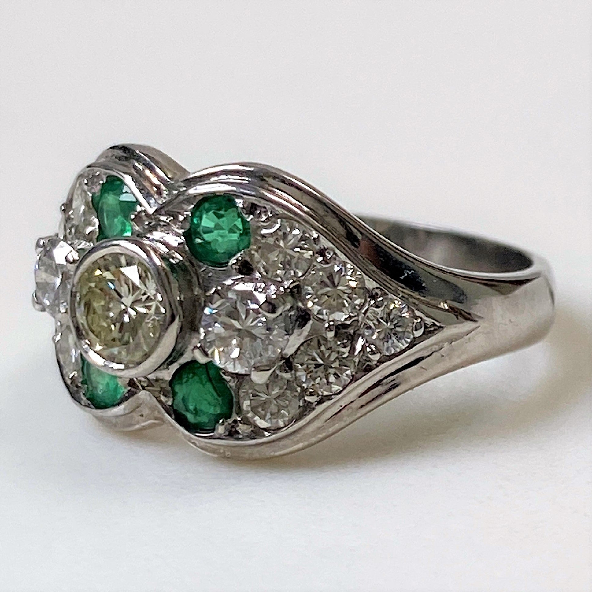 18ct White Gold, Emerald and Diamond Ring