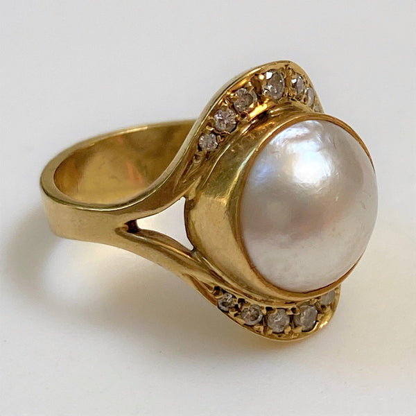 18ct Gold, Mabe Pearl and Diamond Ring by Ritco