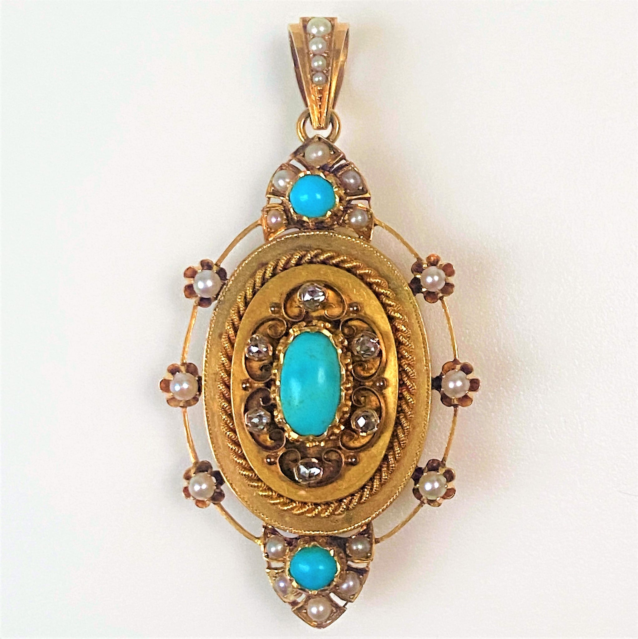 Antique 18ct Gold, Diamond, Pearl and Turquoise Locket