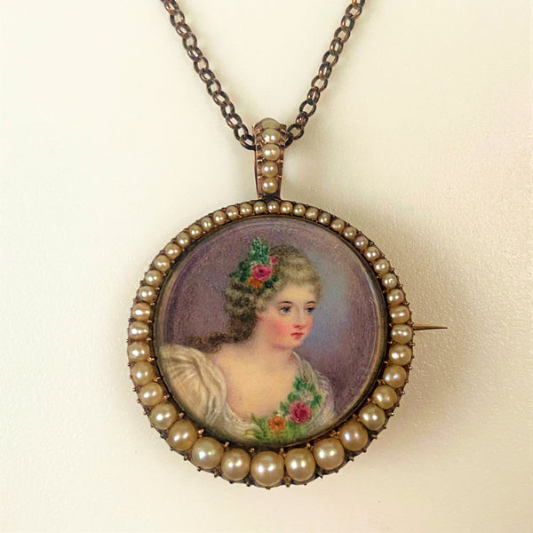Victorian 9ct Gold, Pinchbeck and Pearl Portrait Necklace