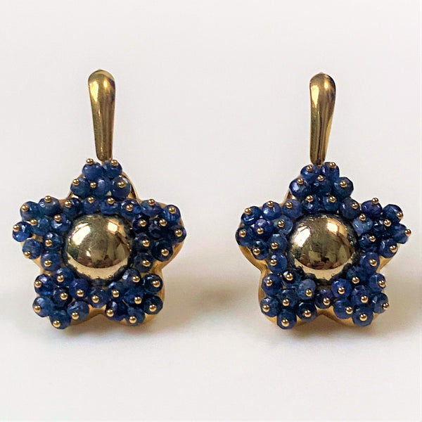 18ct Gold and Blue Sapphire “Flower” Drop Earrings by Le Gi