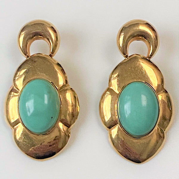 Large 18ct Gold and Turquoise Earrings