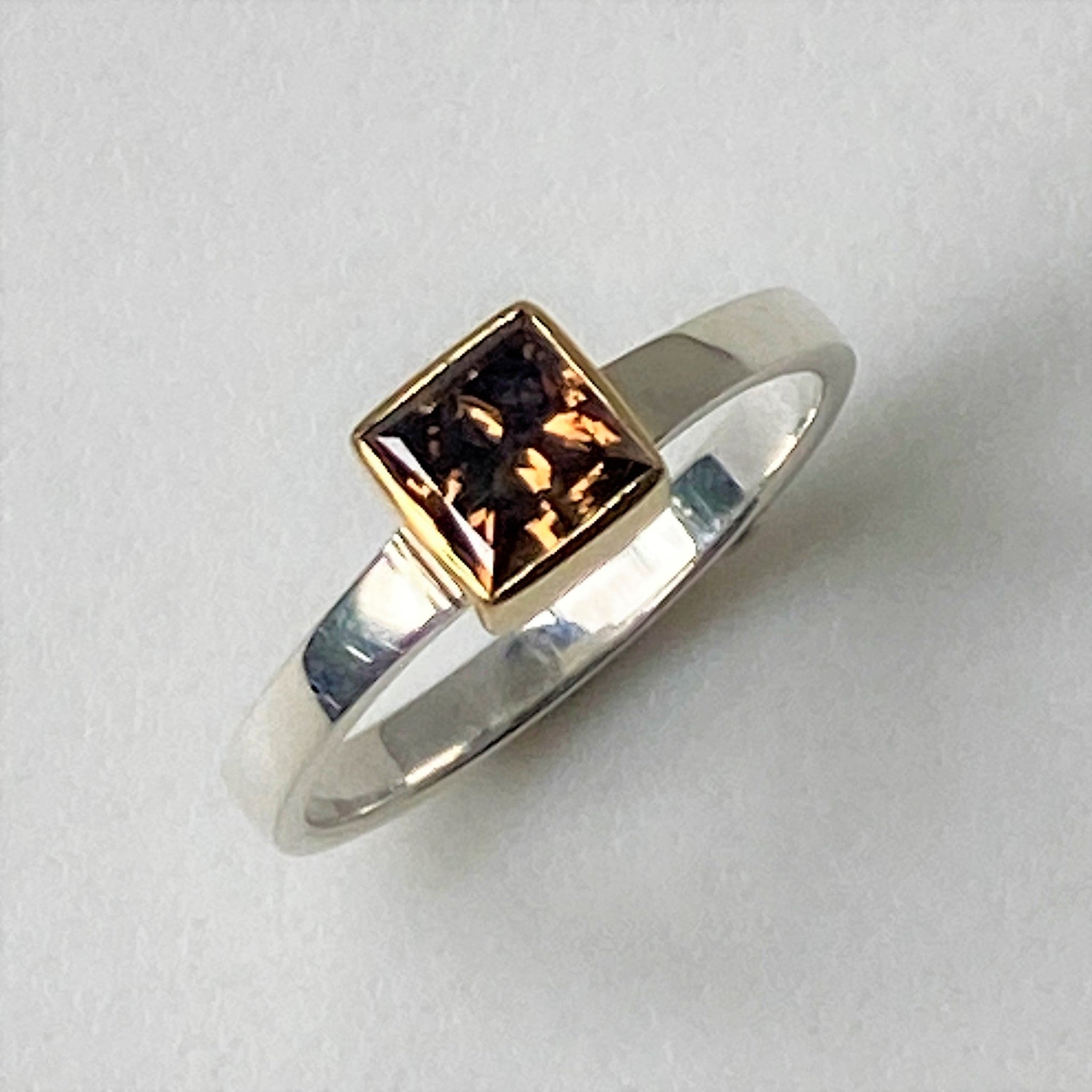 18ct Gold, Sterling Silver and Fancy Dark Brown Diamond Ring