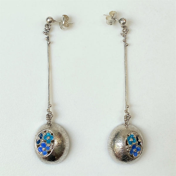 Designer Sterling Silver and Enamel Drop Earrings by Iosif