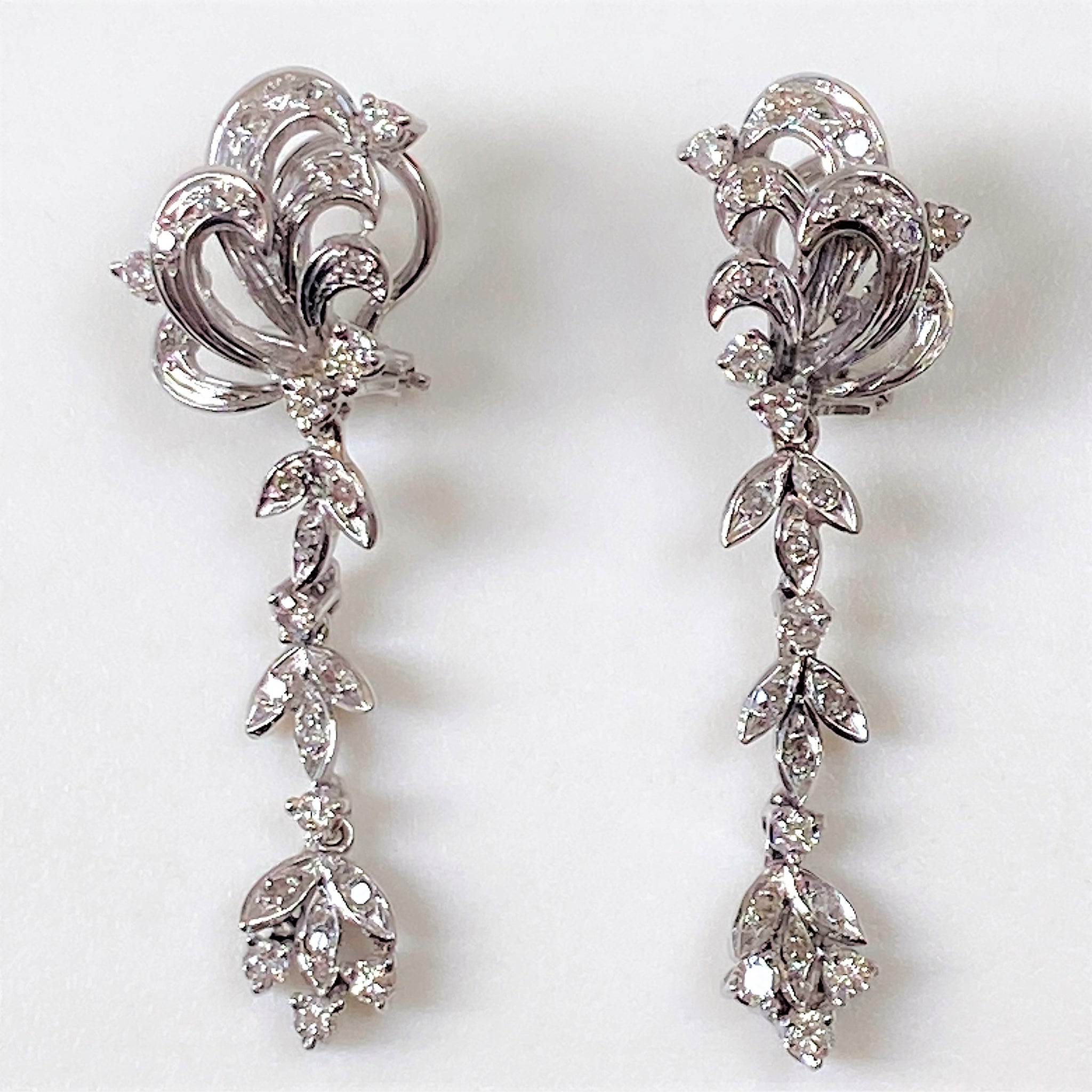 Vintage 10ct White Gold and Diamond Drop Earrings