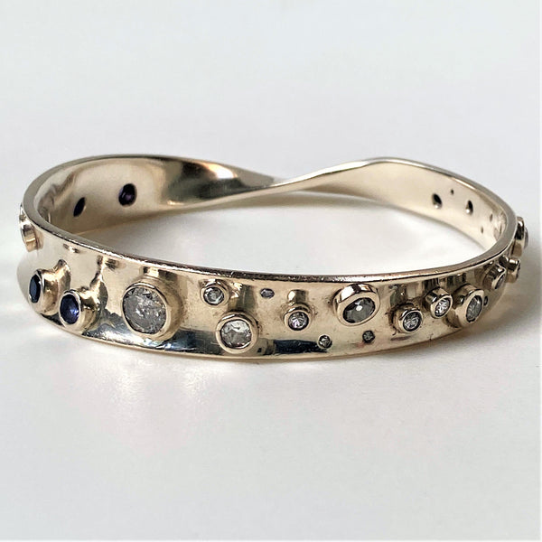 Hand-Made Silver, Sapphire and Diamond Bangle Bracelet