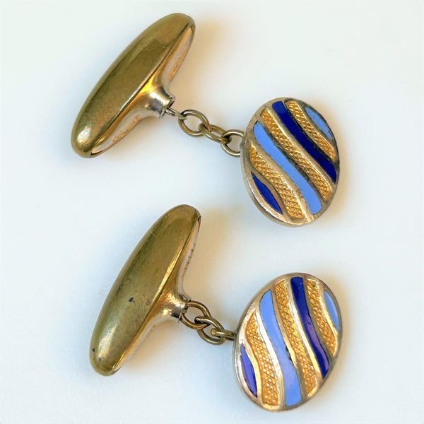 Vintage Art Deco Gilded Metal and Enamel Cufflinks