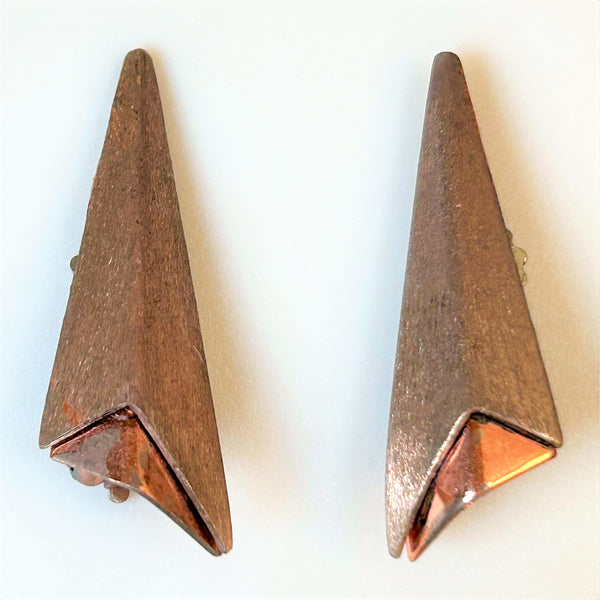 Vintage Copper and White Metal Clip-on Earrings by Matisse