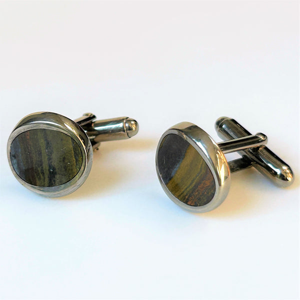 Modern Sterling Silver and Tiger’s Eye Cufflinks