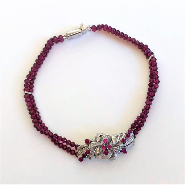 14ct White Gold, Ruby and Garnet Bracelet