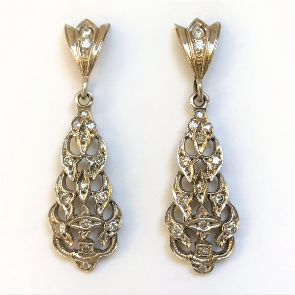 9ct White Gold and Diamond Drop Earrings